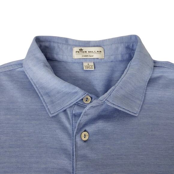 PETER MILLAR Crown Ease Briarwood Stripe Nanoluxe Polo Shirt Men L Cotton Blue - Picture 10 of 13